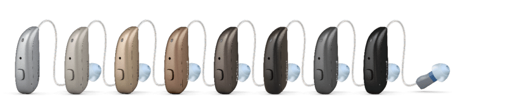 resound nexia hearing aids are displayed with varying color options