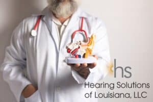doctor holding a model of an ear